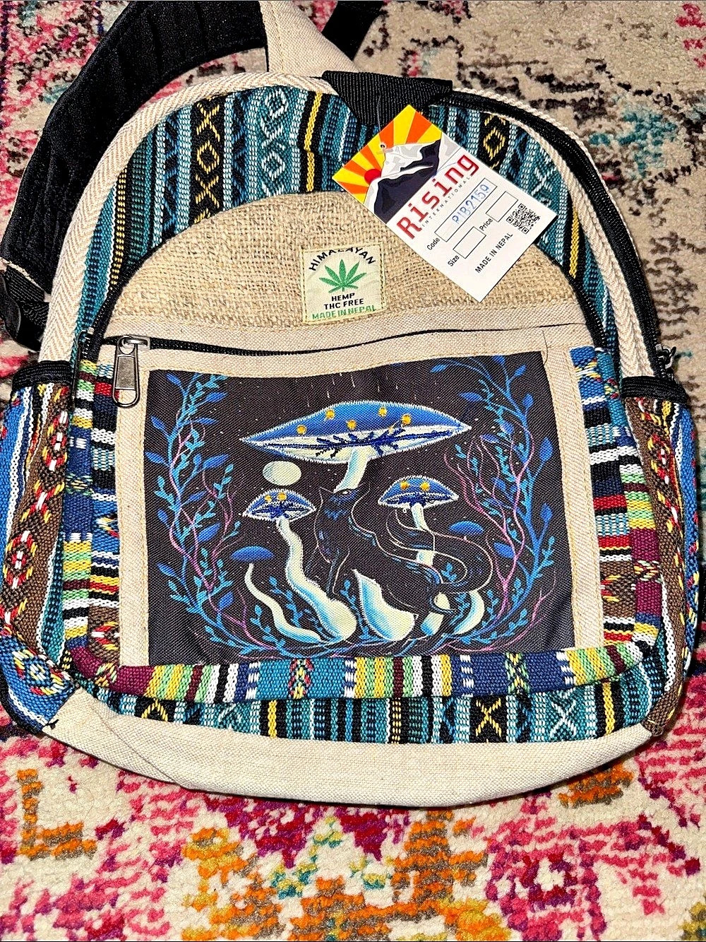Rising International Cotton Hemp Fox on Mushroom Backpack Black & Blue